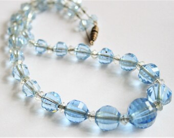 Art Deco necklace. Blue glass bead necklace. Vintage jewellery. Vintage necklace