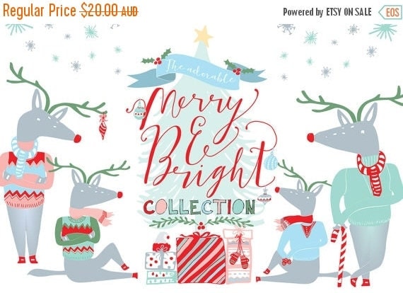80% Off SALE Christmas Clipart, Digital Clip Art, Holiday Clipart, PNG, Vectors - Christmas tree, reindeer, Snowflakes, Deer, Presents, gift