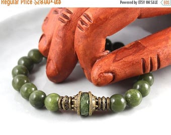 LATE SHIP SALE Natural Jade Bracelet, Green Jade Bracelet, Jade Mala Bracelet, Stretch Bracelet, Mala Bracelet, Green Jade Mala, Mens Jade B