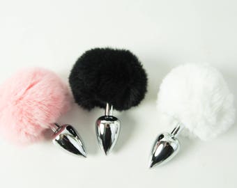 Mature Small Stainless Steel Bunny Tail Butt Plug Anal Play Bdsm Choose Pink, Black, Or White