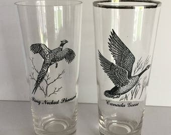 Vintage Sportsman Game Bird Glasses, Game Bird Tumblers, Federal Glass, Retro Barware, Man Cave