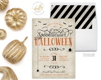 Halloween Invitation, Spooktacular Halloween Invitation, Adult Halloween Party Invite, Spooky Gothic Halloween Invite, Black, PRINTABLE 5x7