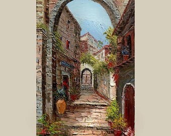 70% off Original Painting Landscape Textured Painting italian village Tuscany Palette Knife Painting Sunny Flowers Home decor ART by March