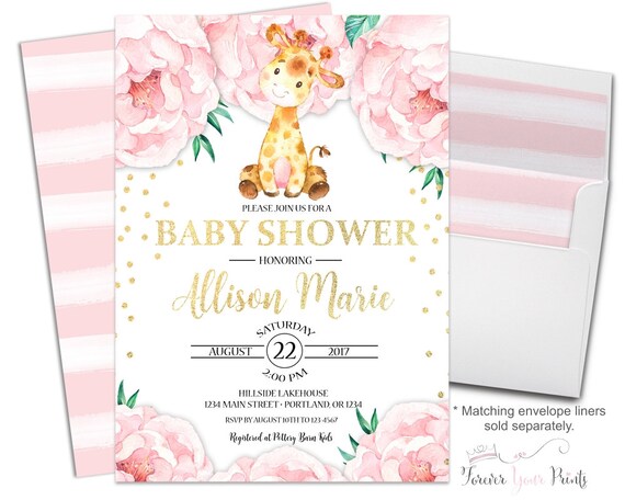 Giraffe Baby Shower Invitation - Safari Baby Shower Invite - Girl Baby Shower Invites - Baby Giraffe Invitation - Baby Girl - Twin Girls Il_570xn