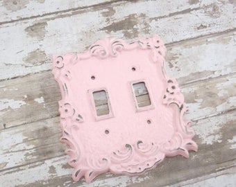 ON SALE PINK / Light Switch Cover / Shabby Chic Light Switch Cover / Light Plate / Double Light Switch / Shabby Chic Nursery