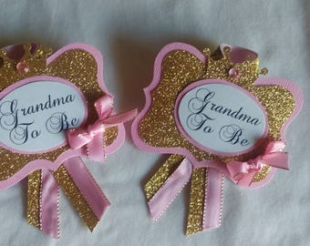 SALE - (2) Grandma to be pin, Pink, Gold, Corsage Pin, Baby Shower,