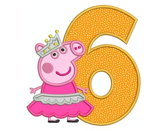 PEPPA PIG Ballerina Number 6 - Machine Applique Embroidery - Instant Digital Download
