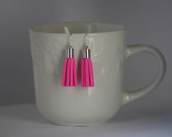 Neon Pink Hot Pink Faux Suede Tassel Earrings