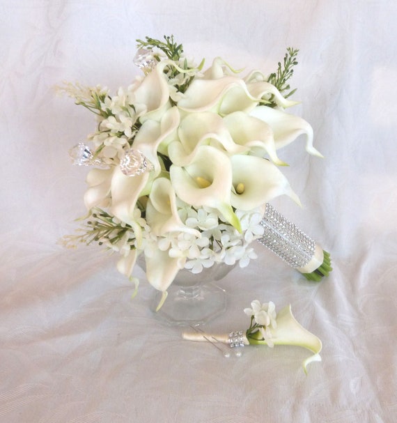 White Calla lily wedding bouquet Real touch mini white calla