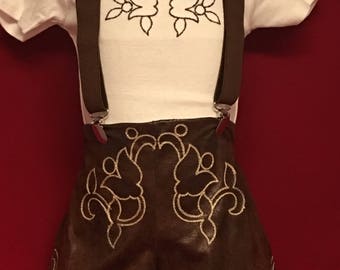 Leather look lederhosen with suspenders