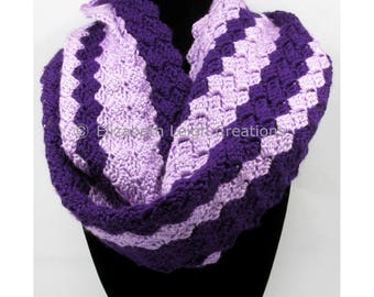 Striped Shell Stitch Infinity Scarf, 10 inches x 72 inches, 58 colors available