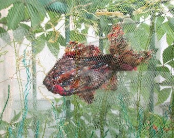 Fish in the garden - contemporary textile art