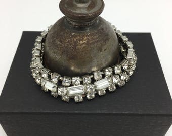 Vintage Rhinestone Bracelet Wide Clear Crystal Bracelet