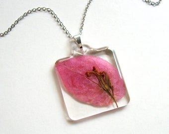 Bougainvillea - Real Flower Garden Necklace - botanical jewelry, flower jewelry, bougainvillea jewelry, natural, Summer necklace, eco, ooak