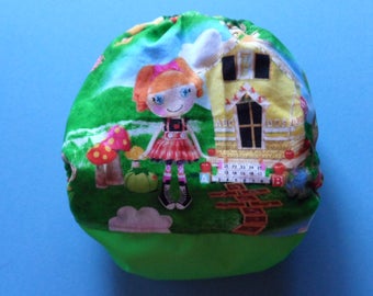 SassyCloth one size pocket diaper with Lalaloopsy cotton print. Ready to ship.