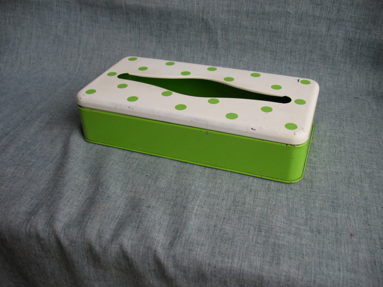 Vintage Metal Tissue Box Holder Retro Green & White Polka Dots