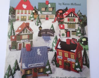 Plastic Canvas pattern book Christmas Shopping Village, buildings, shops