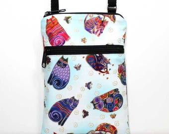 Crossbody Bag Small Cell Phone Shoulder Purse Smart Phone Bag Cell Phone Bag Mini Purse - Cats / Felines - Laurel Burch Fabric-Ready to Ship