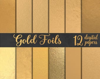 12 gold foil digital papers, gold digital papers, digital gold foil, gold backgrounds, digital gold leaf, gold textures DIGITAL DOWNLOAD