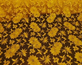 Yellow Floral Embroidery Patchwork Applique Lace Fabric on Mesh Perfect for Wedding Dress, Prom, Accessories, Denim, Jeans, 50" Wide