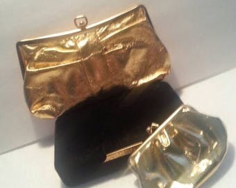 Now On Sale 1940's 1960's Clutch Shiny Gold Handbag Bag Purse & Cosmetic Bag Mad Men Mod Rockabilly Accessories Old Hollywood Glamour Mid Ce