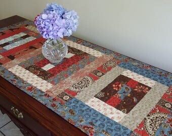 Quilted Table Runner, Table Centerpiece in French Vintage-inspired fabric