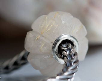 Gemstone natural Golden Rutile bead fits charm bracelets small core