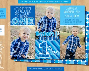 1st birthday boy invitation boy first birthday invitation 1st birthday invitation boy 1st birthday boy invite Blue boy first birthday theme