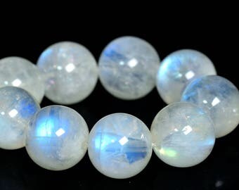 7-8MM Rainbow Moonstone Beads Blue Flash Moonstone Indian Grade AAA Genuine Natural Gemstone Round Beads 4" BULK LOT 1,3,5,10 (101653hf-391)