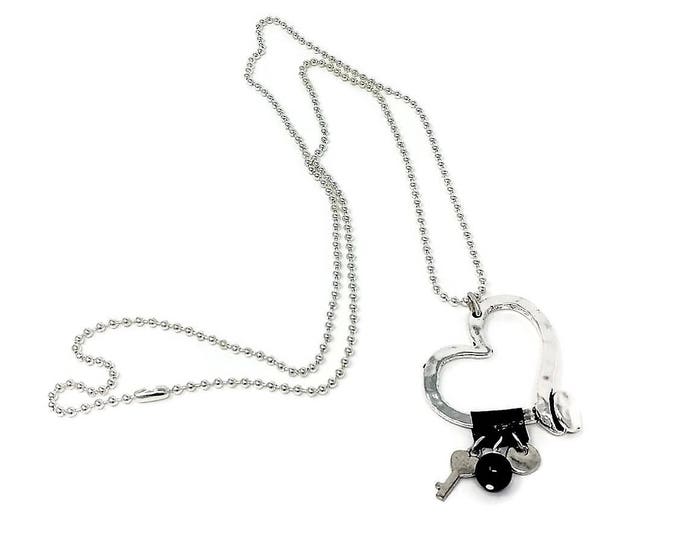 Silver chain necklace, heart necklace, Necklace for women, women necklace, women jewelry, uno de 50 jewelry, long necklace, charm necklace