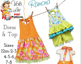 Ramona Girls Sewing Pattern. Girls Halter Dress, Summer Dress, Halter Top Pattern. Toddler Dress Pattern. Girls Dresses, pdf Sewing Pattern.