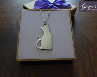 Silver Cat Necklace - Handmade Cat Pendant