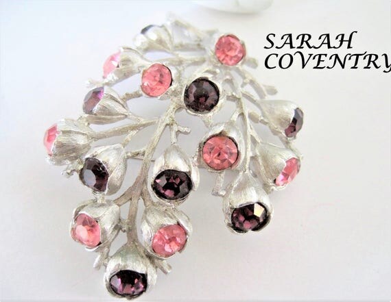 Sarah Coventry Purple Pink Brooch - Wisteria Pattern - 1962 Rhinestone Pin