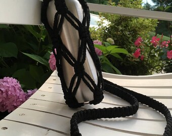 Macrame Water Bottle Holder in Black