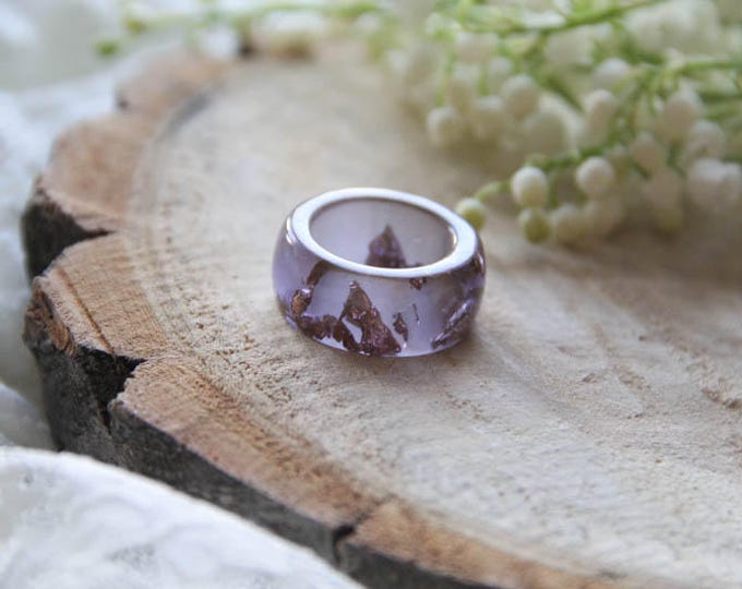 Resin Ring With Copper Flakes, Amethyst Resin Ring, Lavender Resin Ring, Engagement Ring, Anniversary Ring, Modern Materials Ring, For Her