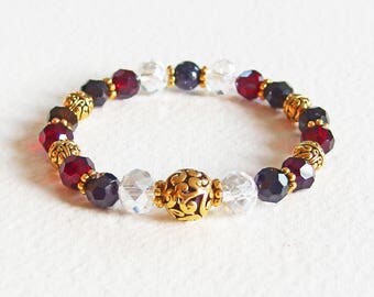 Bracelet Romantique - Madame de Rênal, Le Rouge et le Noir - Perles Cristal et métal or vieilli - Bijou créateur, pièce unique