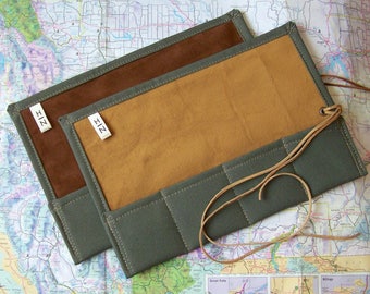 Velvet Lined Olive Drab Canvas Watch Roll, 3 or 4 Slot, Choose Your Lining