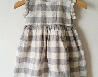 CLEARANCE Grey/Cream check dress, linen dress, sleeveless dress
