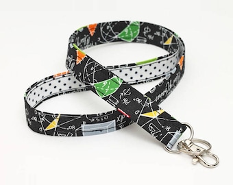 Teacher Lanyard, Swivel Clip ID Holder, Badge Neck Strap, Cute Key Lanyard with Key Ring - colorful math black board with white dots