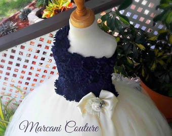 Ivory Navy Flower Girl Dress Flower Girl Dress Navy,Tutu Flower Girl Dress,Vintage Tutu Dress,Vintage Flower Girl Dress,Tulle,Tutu Dress