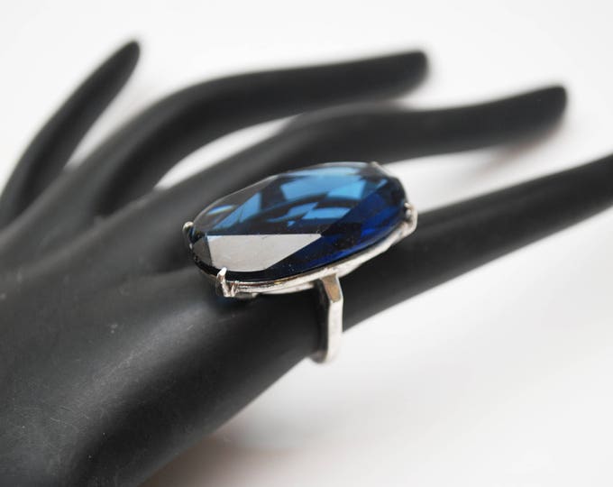 Blue Glass Sterling ring - Sapphire Cobalt art glass - Size 5 - Silver statement ring