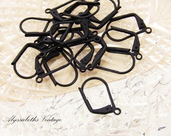 Aged Matte Black Patina Lever Back Earring Hooks, Jet Black Ear Wire Findings 17.5mm - 8