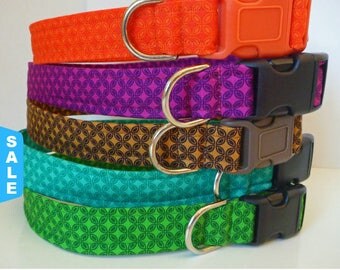 Sale - 50% Off Tiny Tiles Dog Collar-Orange, Green, Teal, Purple & Brown - "Tiny Tiles" - Free Colored Buc