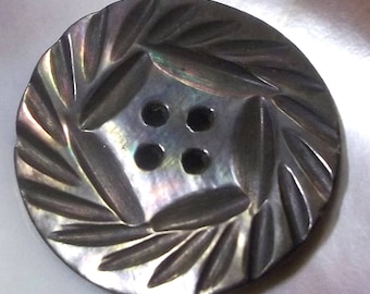 Vintage Carved Mother of Pearl Button-( 1 1/4 inch)-Item# 649
