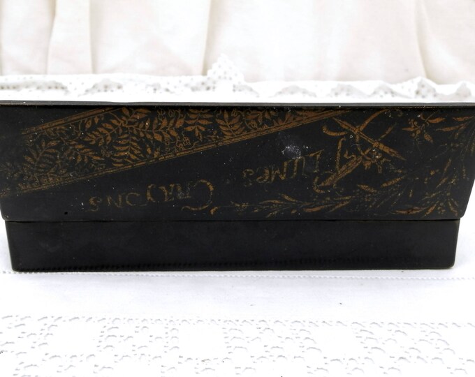 Antique Napoleon III / 3 Black Lacquer and Gold Gilt Carton Bouilli / Papier Mache Pencil and Fountain Pen Box, French Pen Holder, Desk