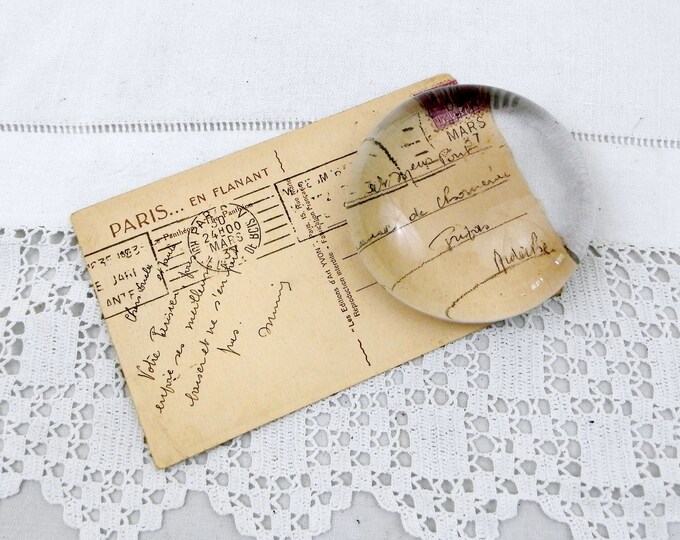 Antique Round Flat Clear Glass Paperweight from France, Magnifying French Glass Weight, Shabby Chateau Cottage Chic, French Country Decor