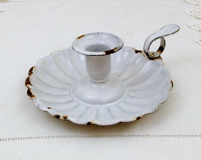 Antique French White Chippy Enamel Round Candle Holder / Candle Stick, Rustic Victorian Enamelware from France, Farmhouse Decor, Shabby Chic Antique French White Chippy Enamel Round Candle Holder / Candle Stick, Rustic Victorian Enamelware from France, Farmhouse Decor, Shabby Chic