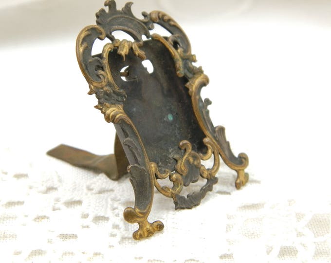 Very Small Antique Silver and Gold Plated Portrait Frame, Tiny French Victorian Metal Easel Standing Embossed Picture Frame