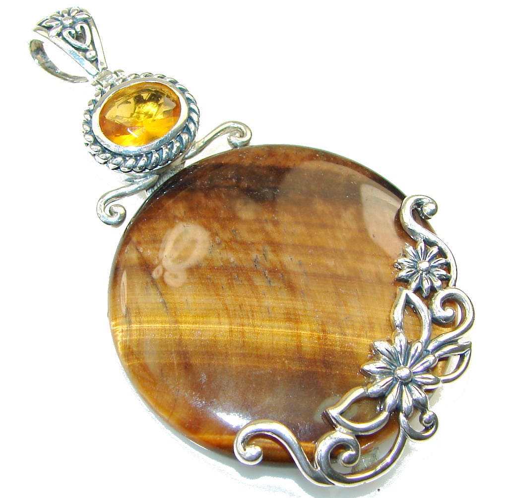 Tiger's Eye Citrine Sterling Silver Pendant weight