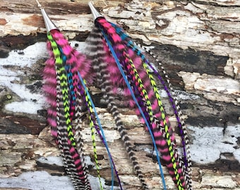 Multicolored Unicorn Rainbow Hippie Long Feather Earrings Performance Costume